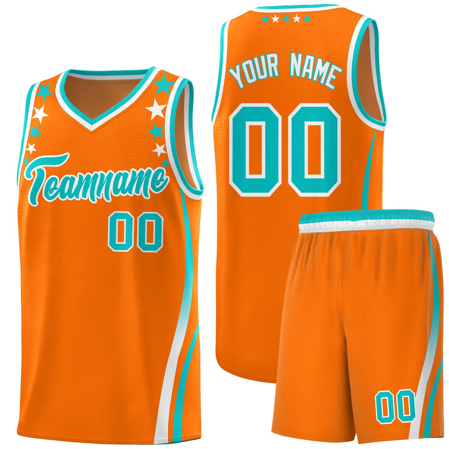 Custom Orange Shoulders Star Pattern Side Color Block Sports Uniform Basketball Kits