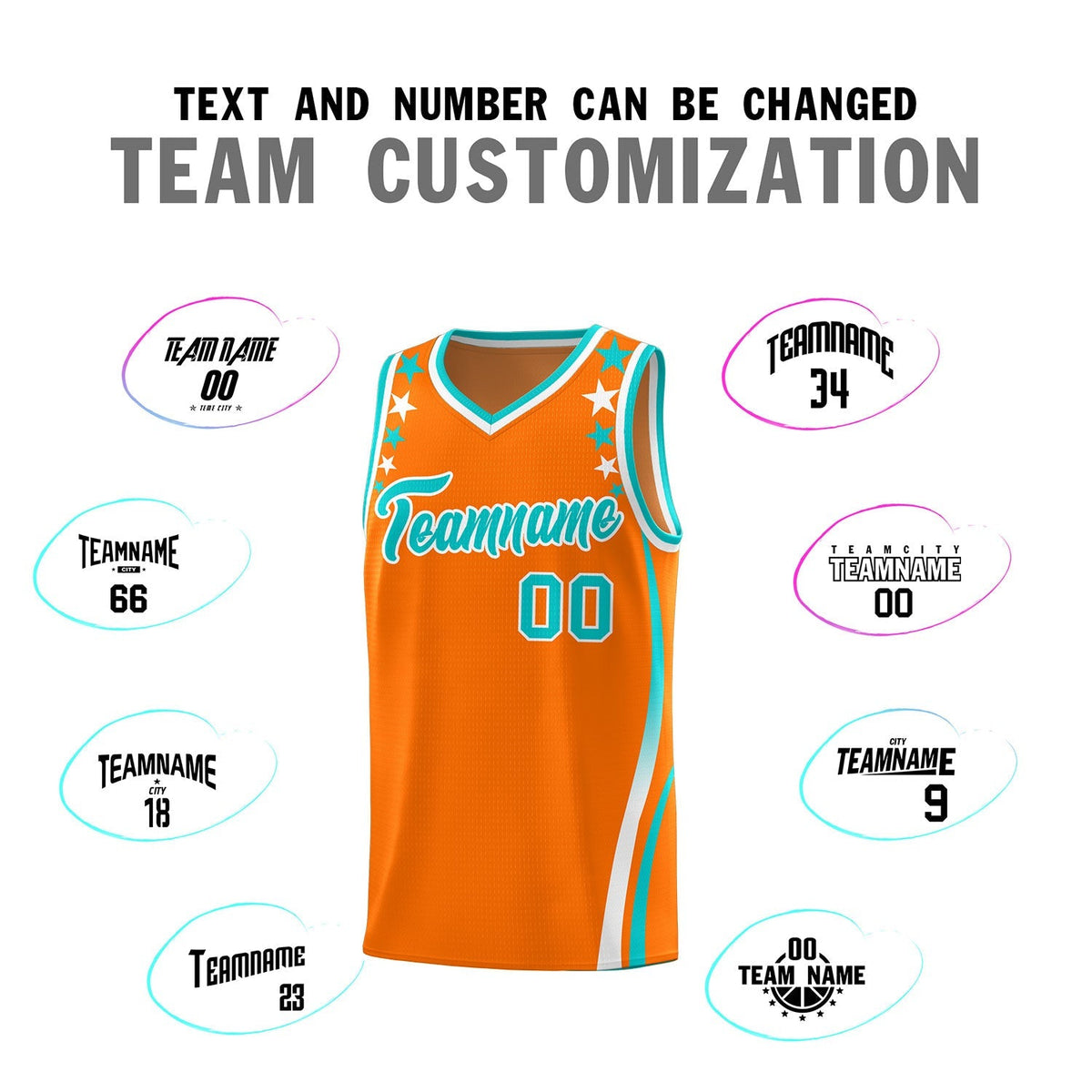 Custom Orange Shoulders Star Pattern Side Color Block Sports Uniform Basketball Kits