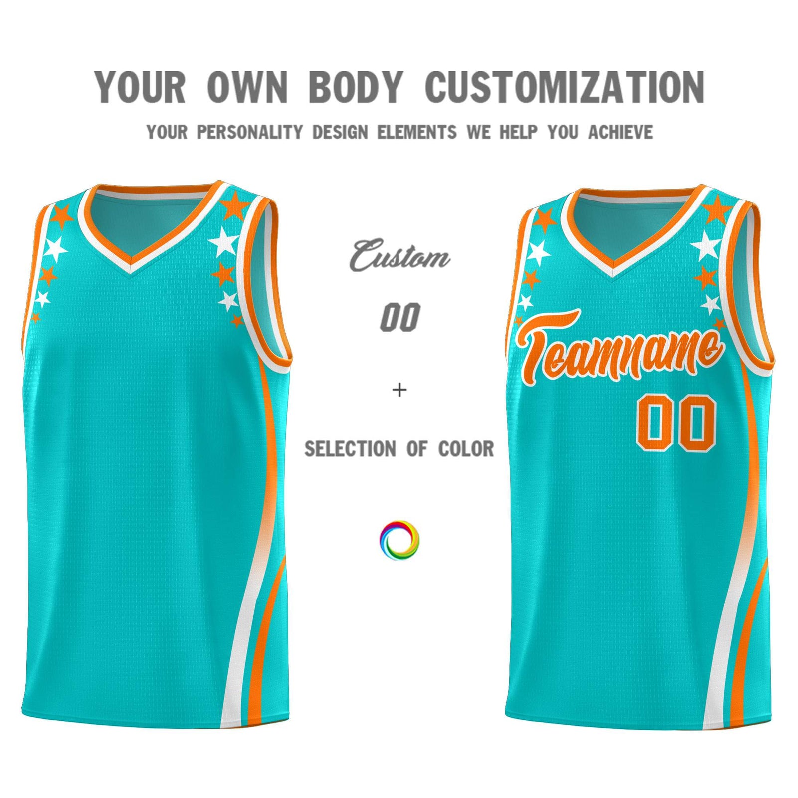 Custom Sky Blue Shoulders Star Pattern Side Color Block Sports Uniform Basketball Kits