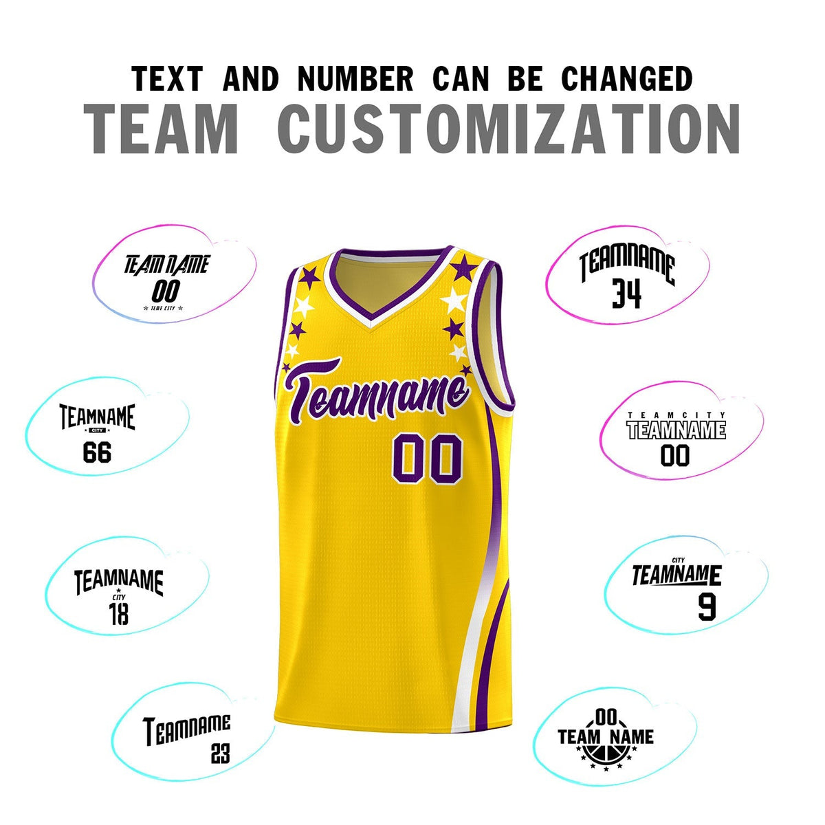Custom Gold Shoulders Star Pattern Side Color Block Sports Uniform Basketball Kits