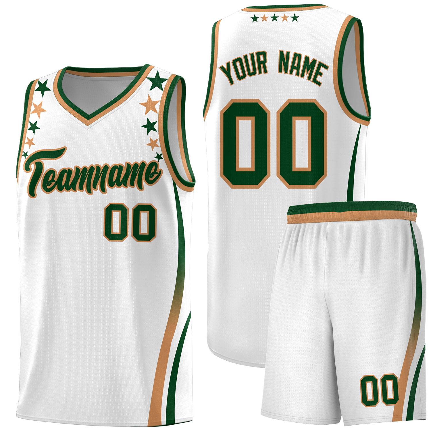 Custom White Shoulders Star Pattern Side Color Block Sports Uniform Basketball Kits