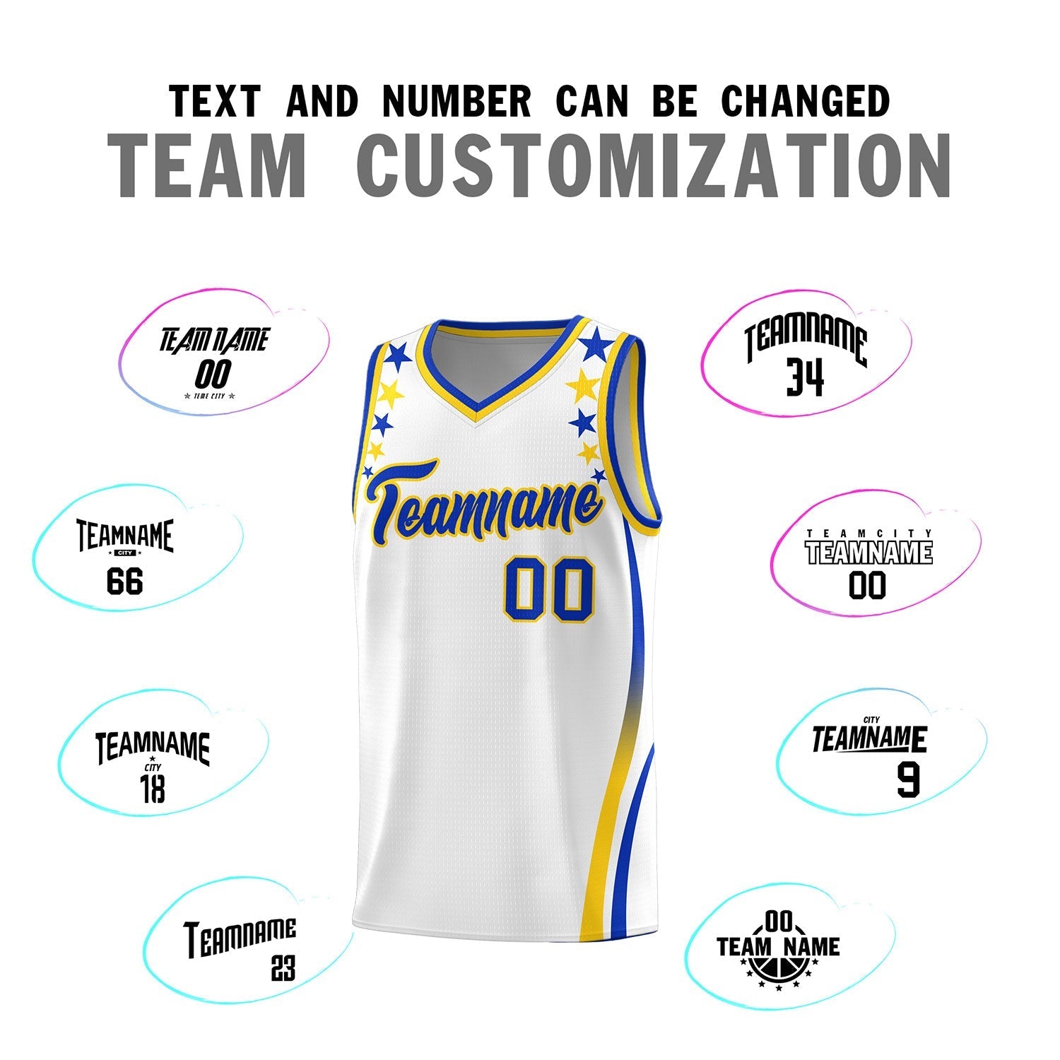Custom White Shoulders Star Pattern Side Color Block Sports Uniform Basketball Kits