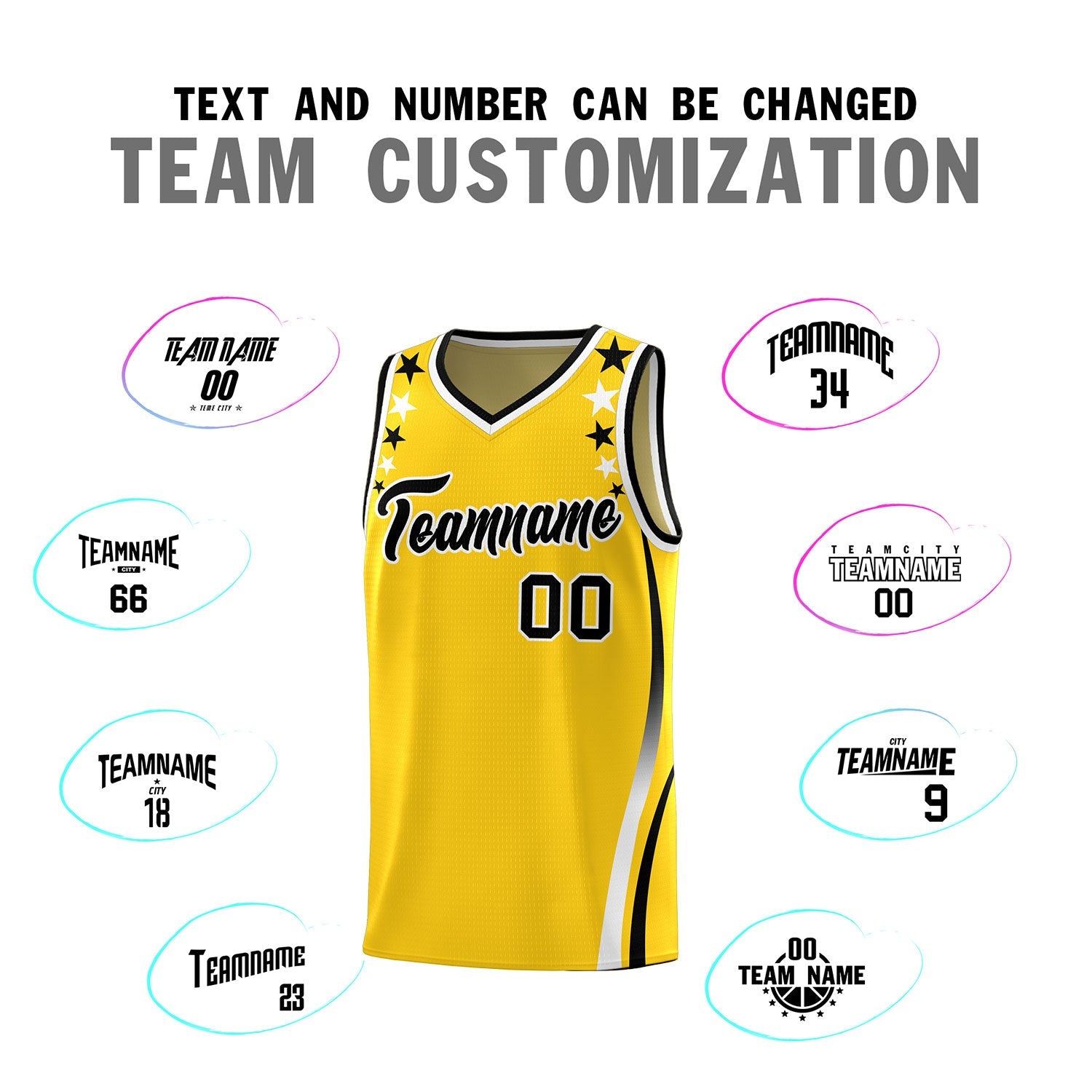 Custom Gold Shoulders Star Pattern Side Color Block Sports Uniform Basketball Kits