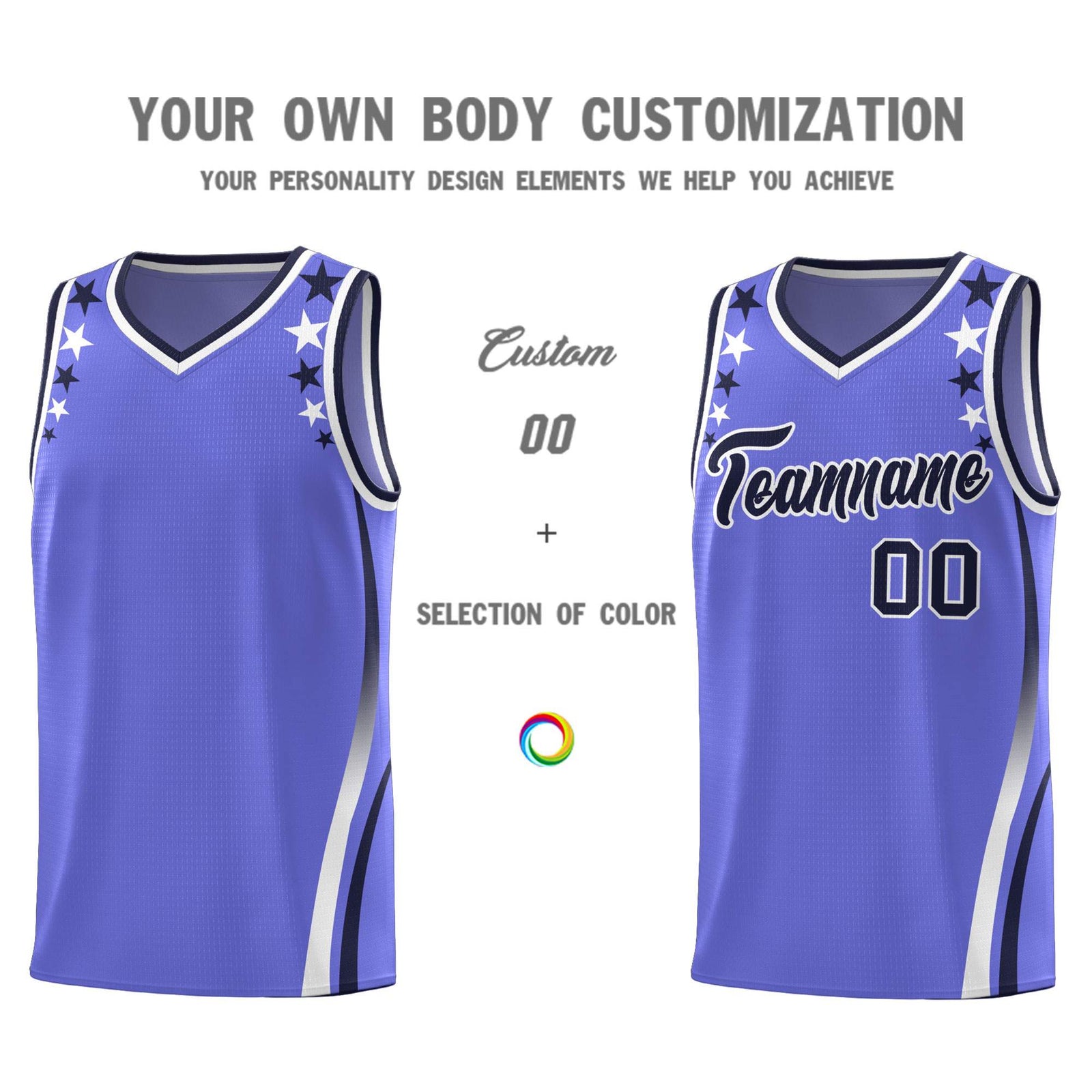 Custom Purple Shoulders Star Pattern Side Color Block Sports Uniform Basketball Kits