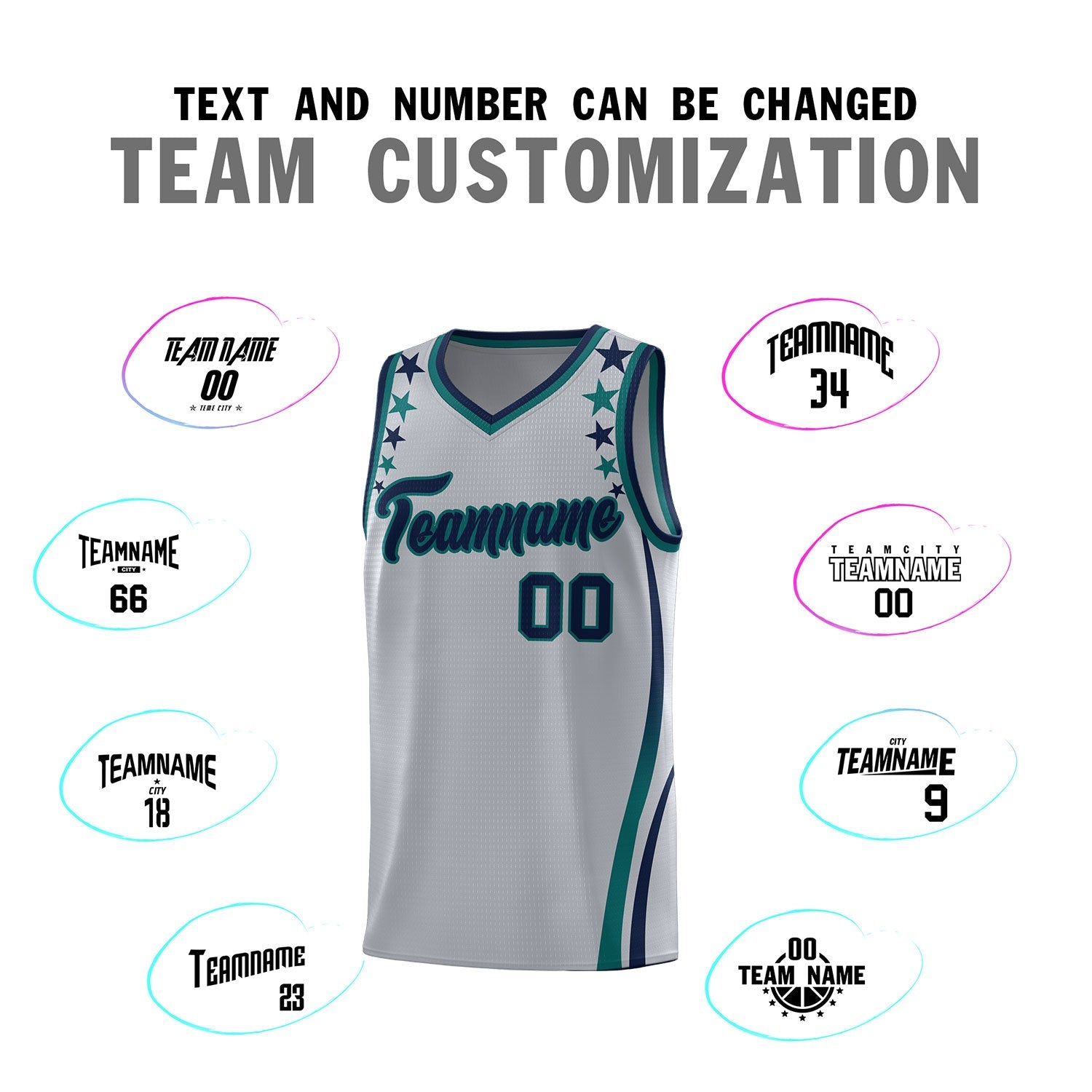Custom Gray Shoulders Star Pattern Side Color Block Sports Uniform Basketball Kits