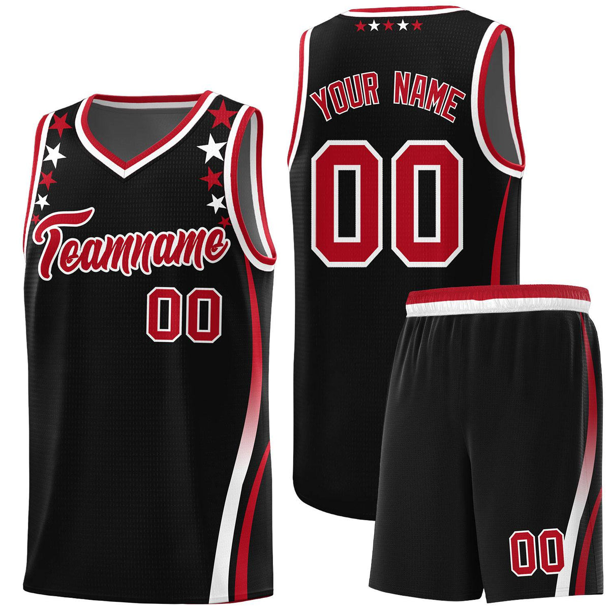 Custom Black Shoulders Star Pattern Side Color Block Sports Uniform Basketball Kits