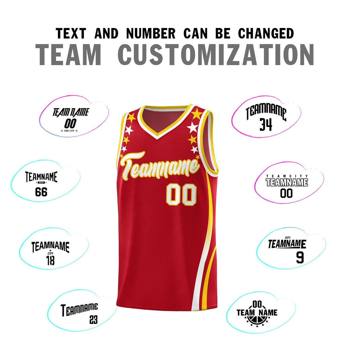 Custom Red Shoulders Star Pattern Side Color Block Sports Uniform Basketball Kits