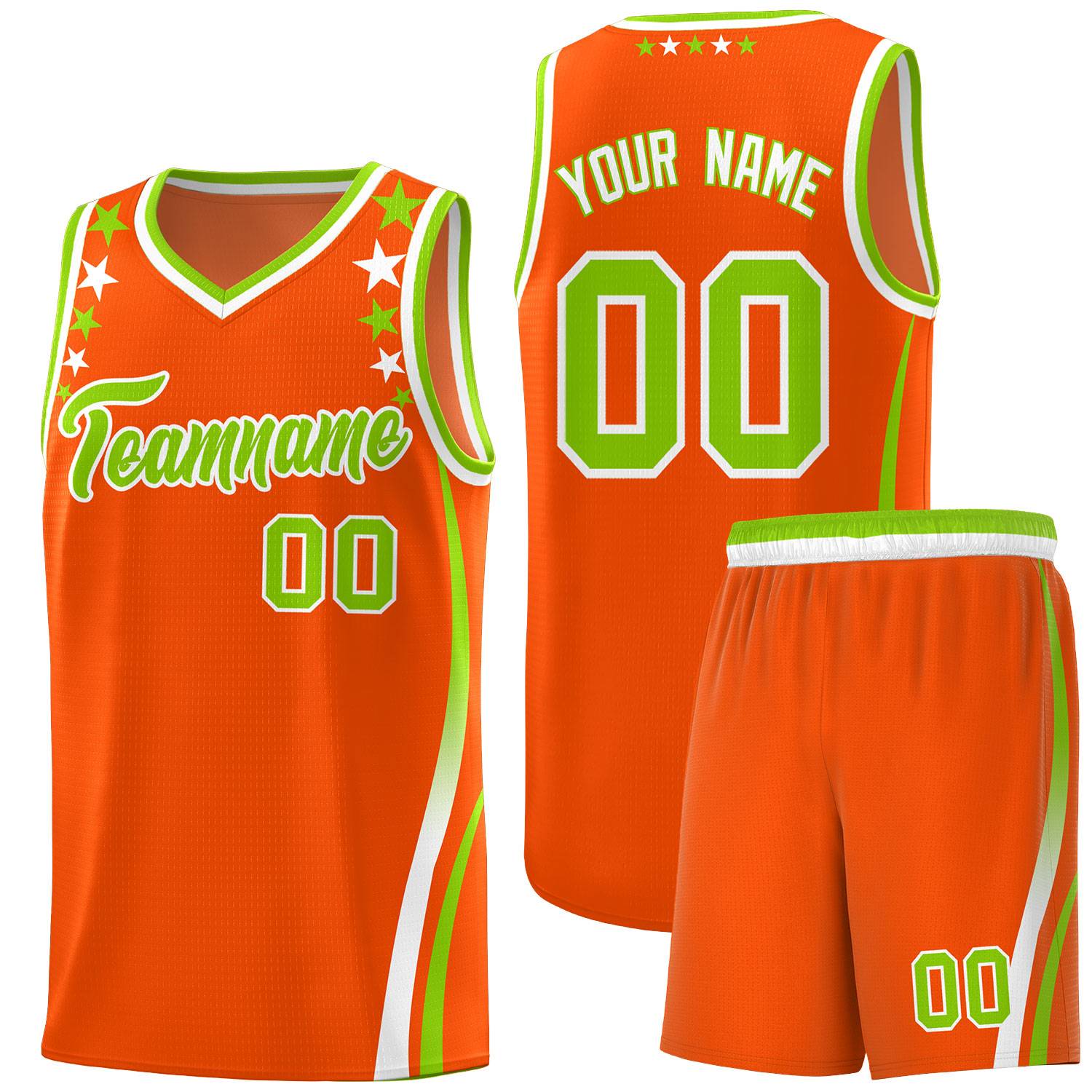 Custom Orange Shoulders Star Pattern Side Color Block Sports Uniform Basketball Kits