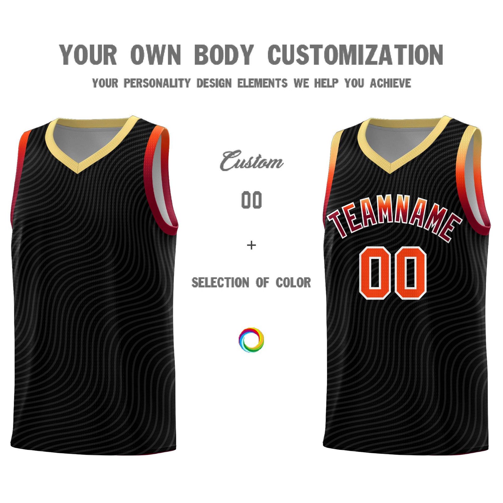 Custom Black Khaki Wave Pattern Sports Uniform Basketball Kits