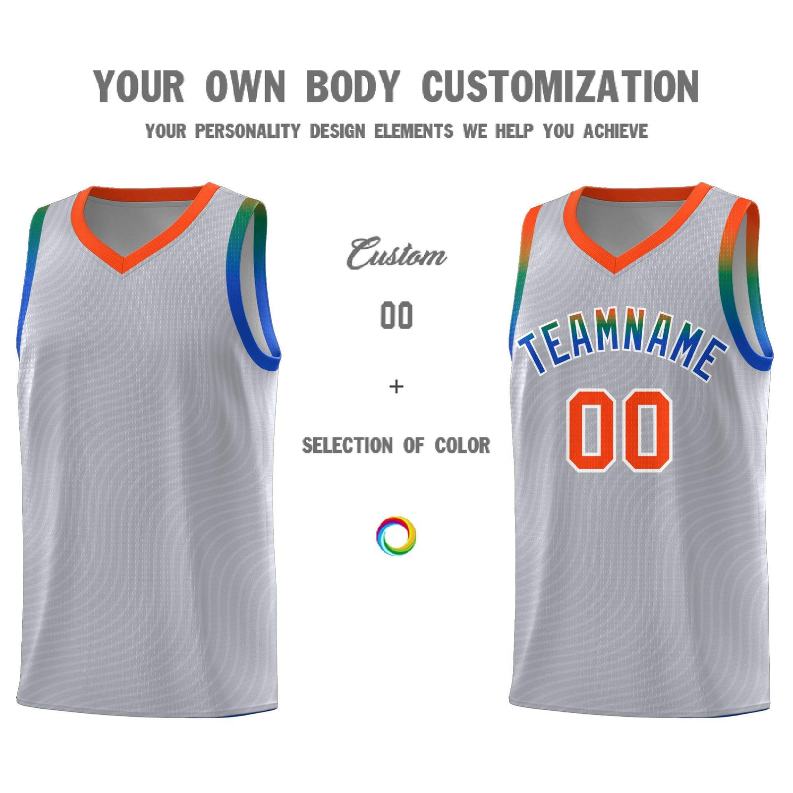 Custom Gray Orange Wave Pattern Sports Uniform Basketball Kits