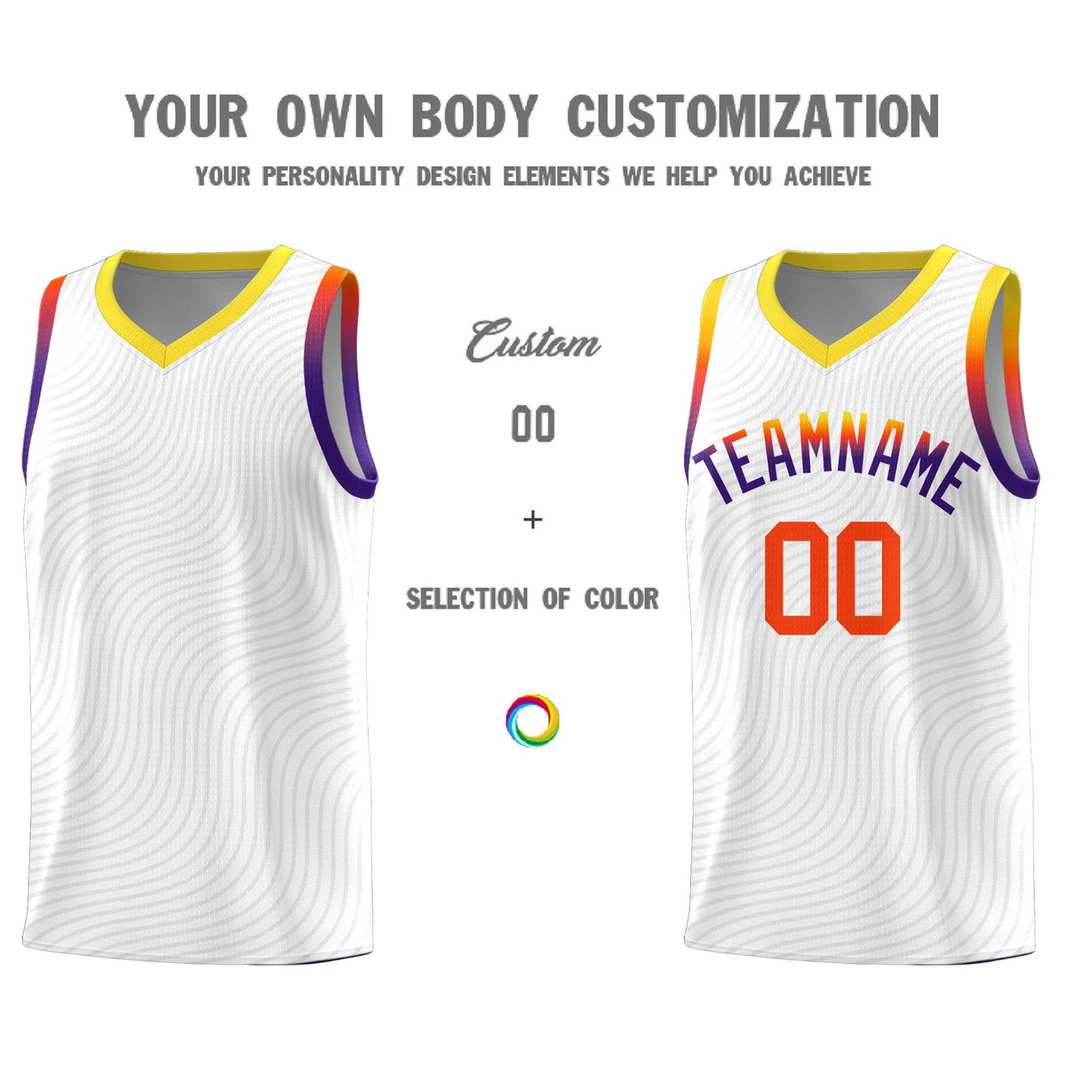 Custom White Gold Wave Pattern Sports Uniform Basketball Kits