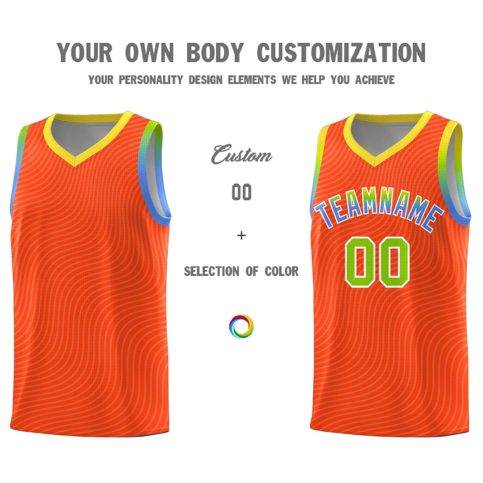 Custom Orange Gold Wave Pattern Sports Uniform Basketball Kits
