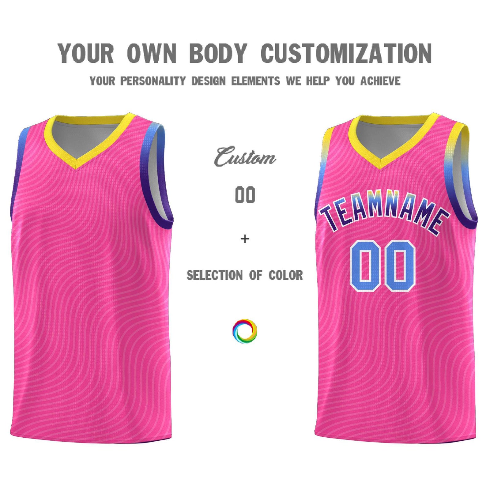 Custom Pink Gold Wave Pattern Sports Uniform Basketball Kits