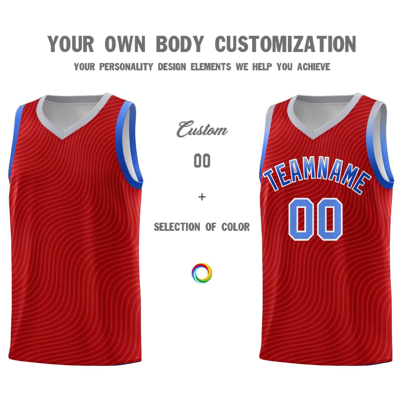Custom Red Gray Wave Pattern Sports Uniform Basketball Kits