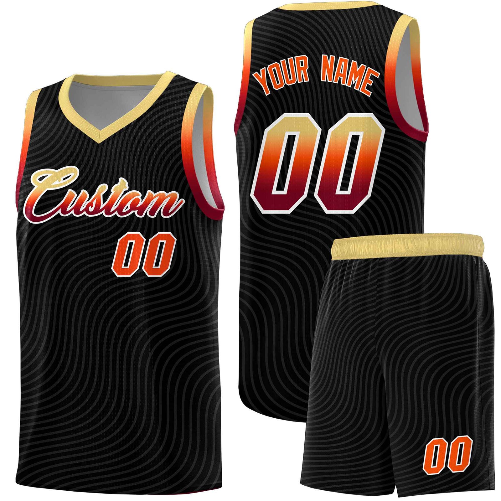 Custom Black Khaki Wave Pattern Sports Uniform Basketball Kits
