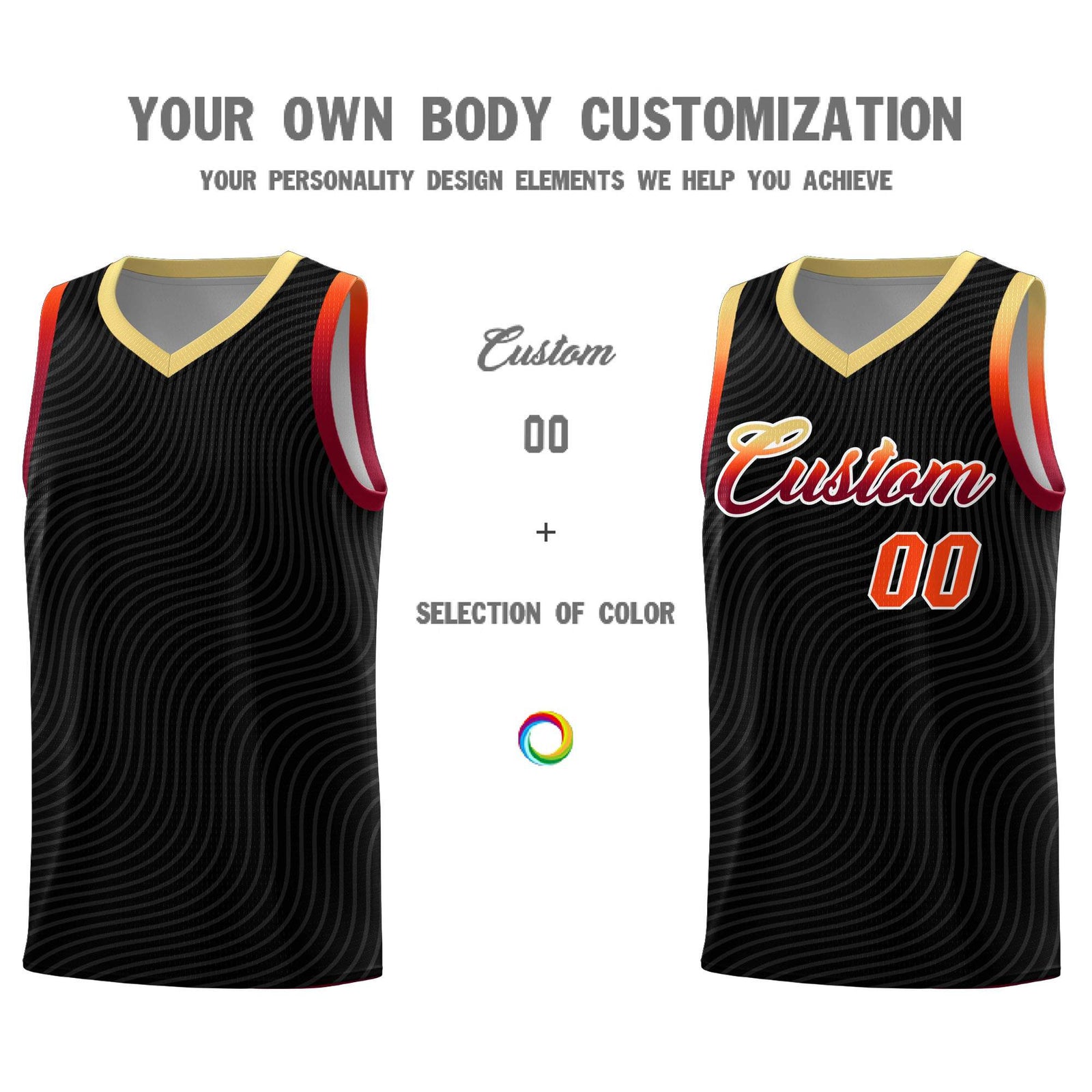 Custom Black Khaki Wave Pattern Sports Uniform Basketball Kits