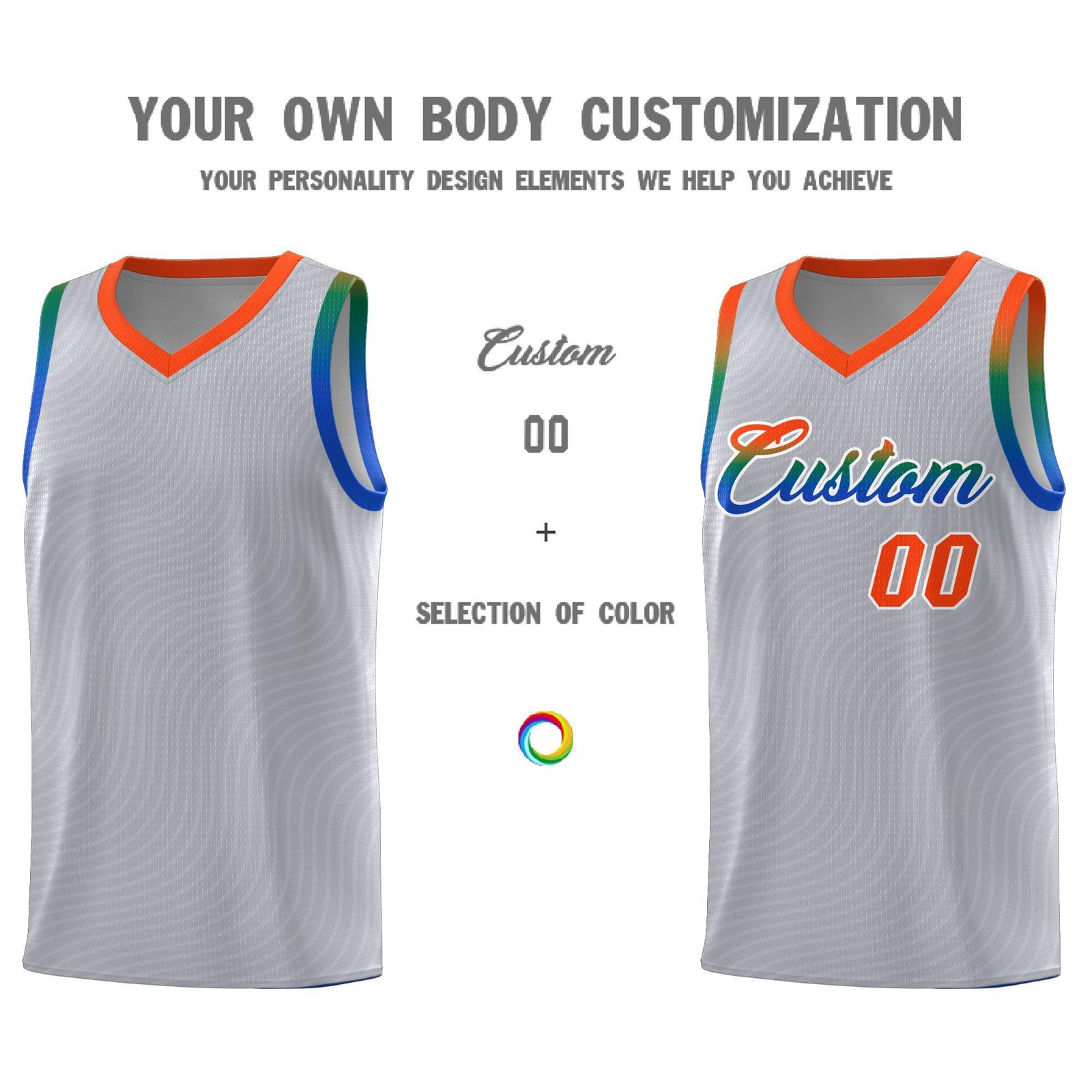 Custom Gray Orange Wave Pattern Sports Uniform Basketball Kits
