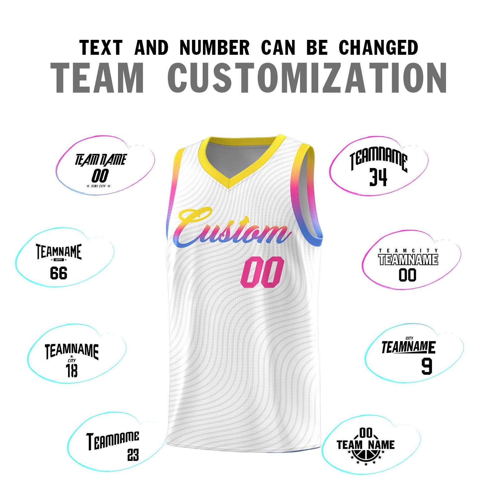 Custom White Gold Wave Pattern Sports Uniform Basketball Kits