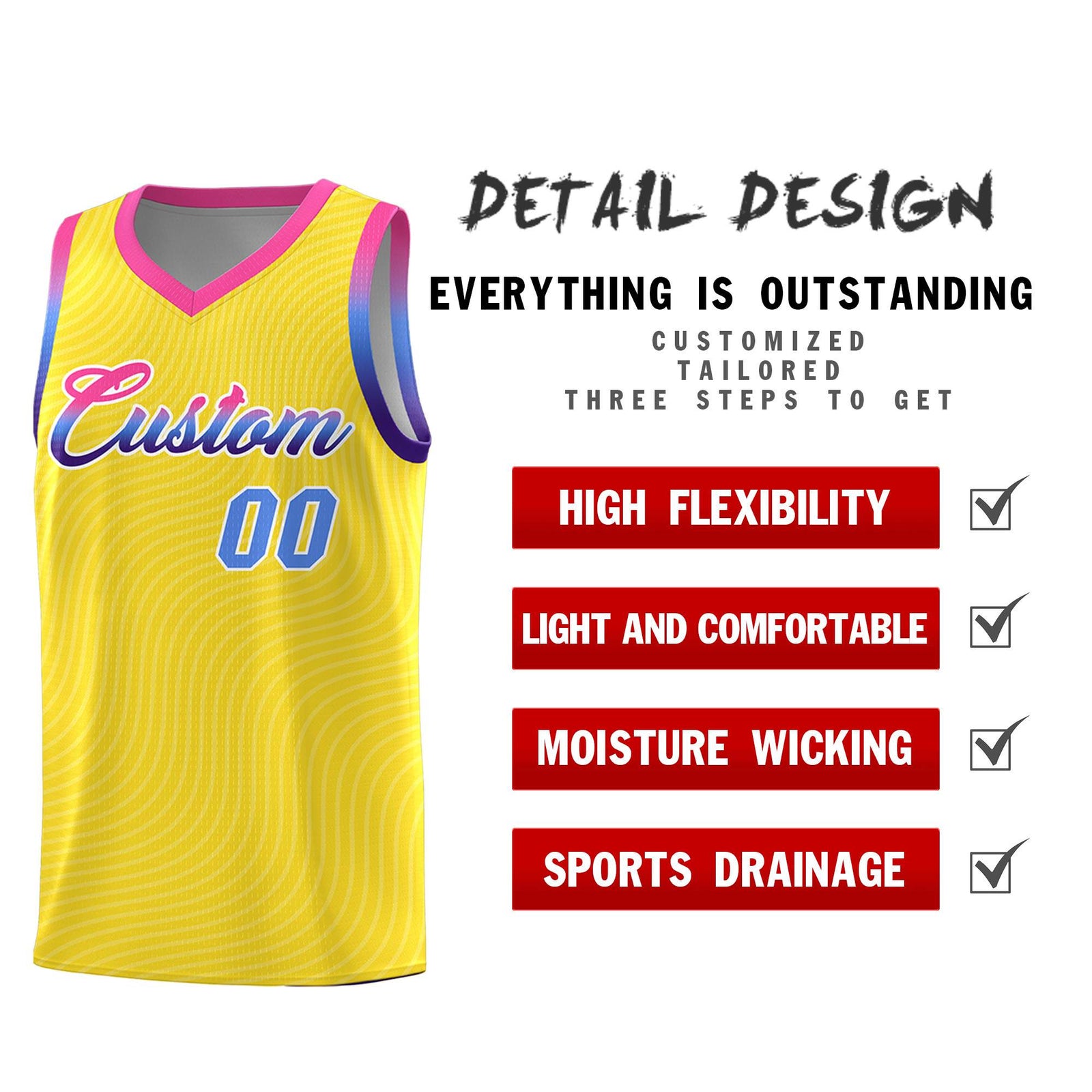 Custom Gold Pink Wave Pattern Sports Uniform Basketball Kits