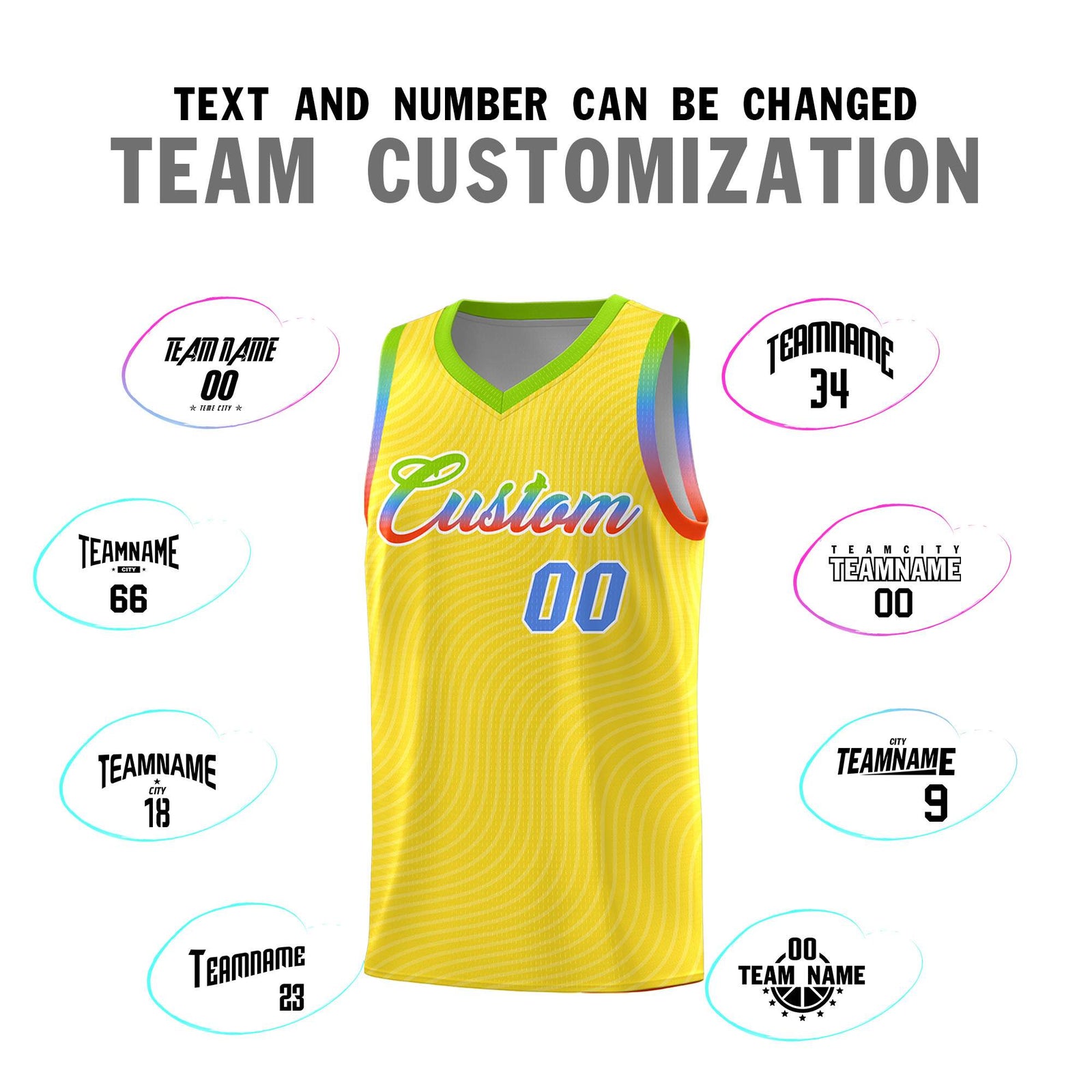 Custom Gold Neon Green Wave Pattern Sports Uniform Basketball Kits