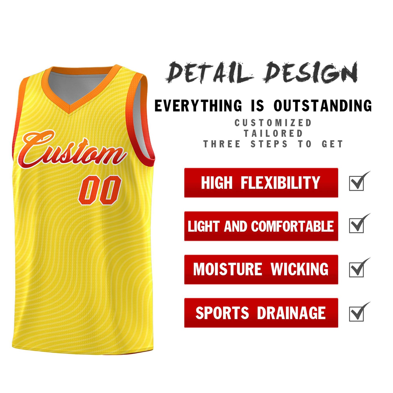 Custom Gold Orange Wave Pattern Sports Uniform Basketball Kits
