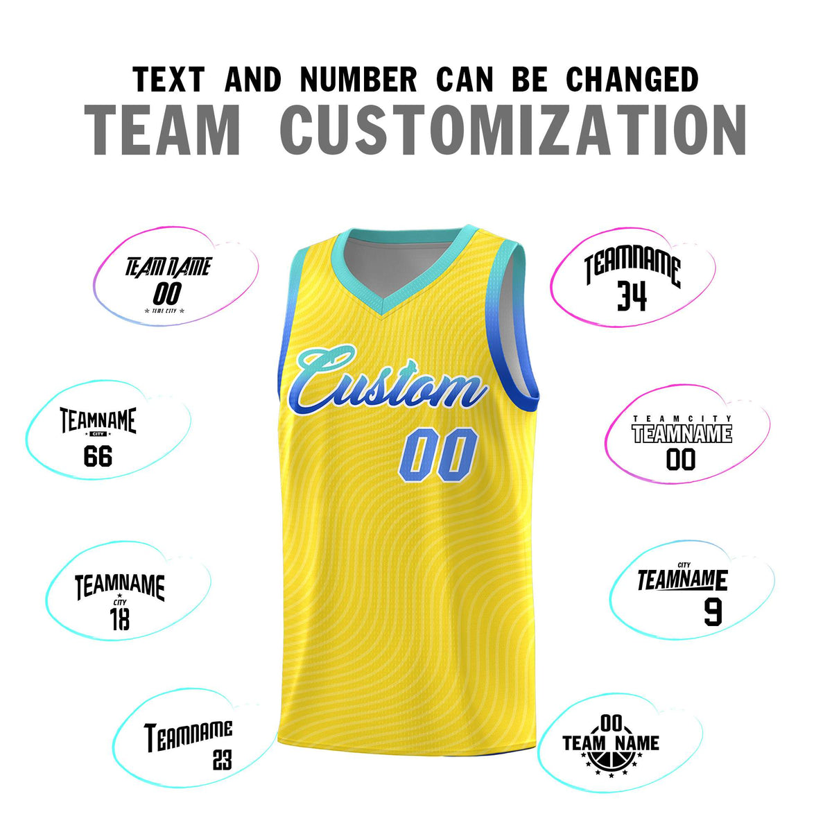 Custom Gold Bright Green Wave Pattern Sports Uniform Basketball Kits