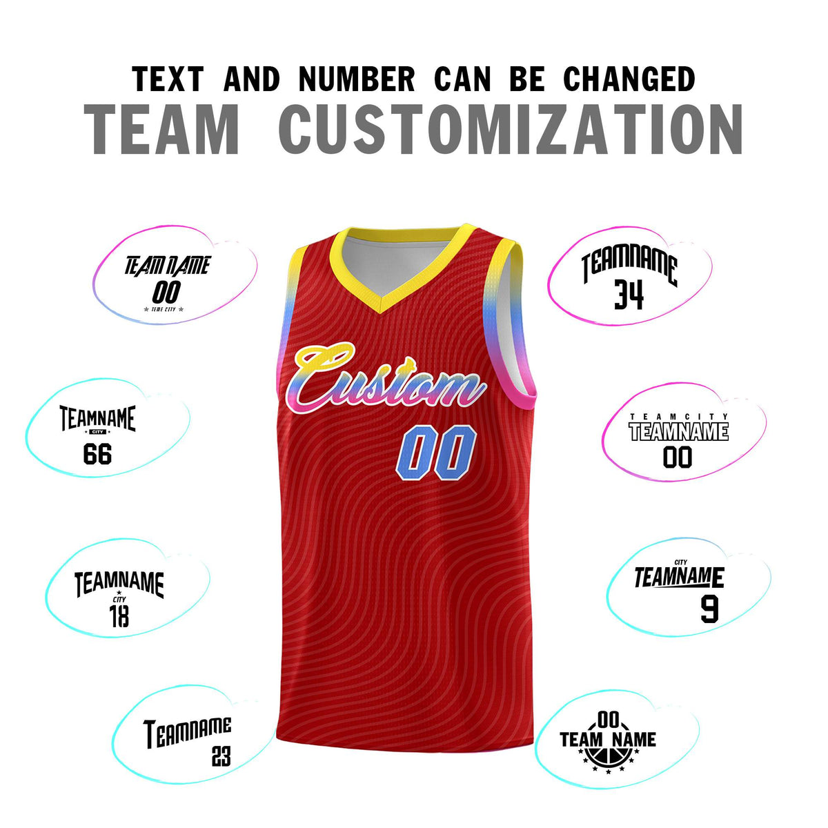 Custom Red Gold Wave Pattern Sports Uniform Basketball Kits
