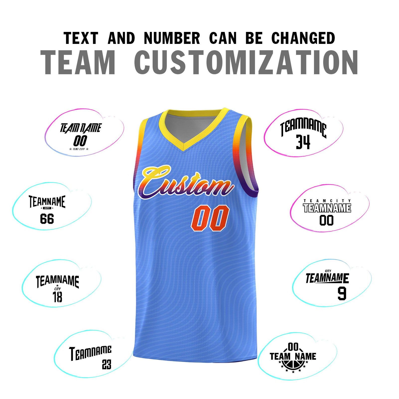 Custom Light Blue Gold Wave Pattern Sports Uniform Basketball Kits