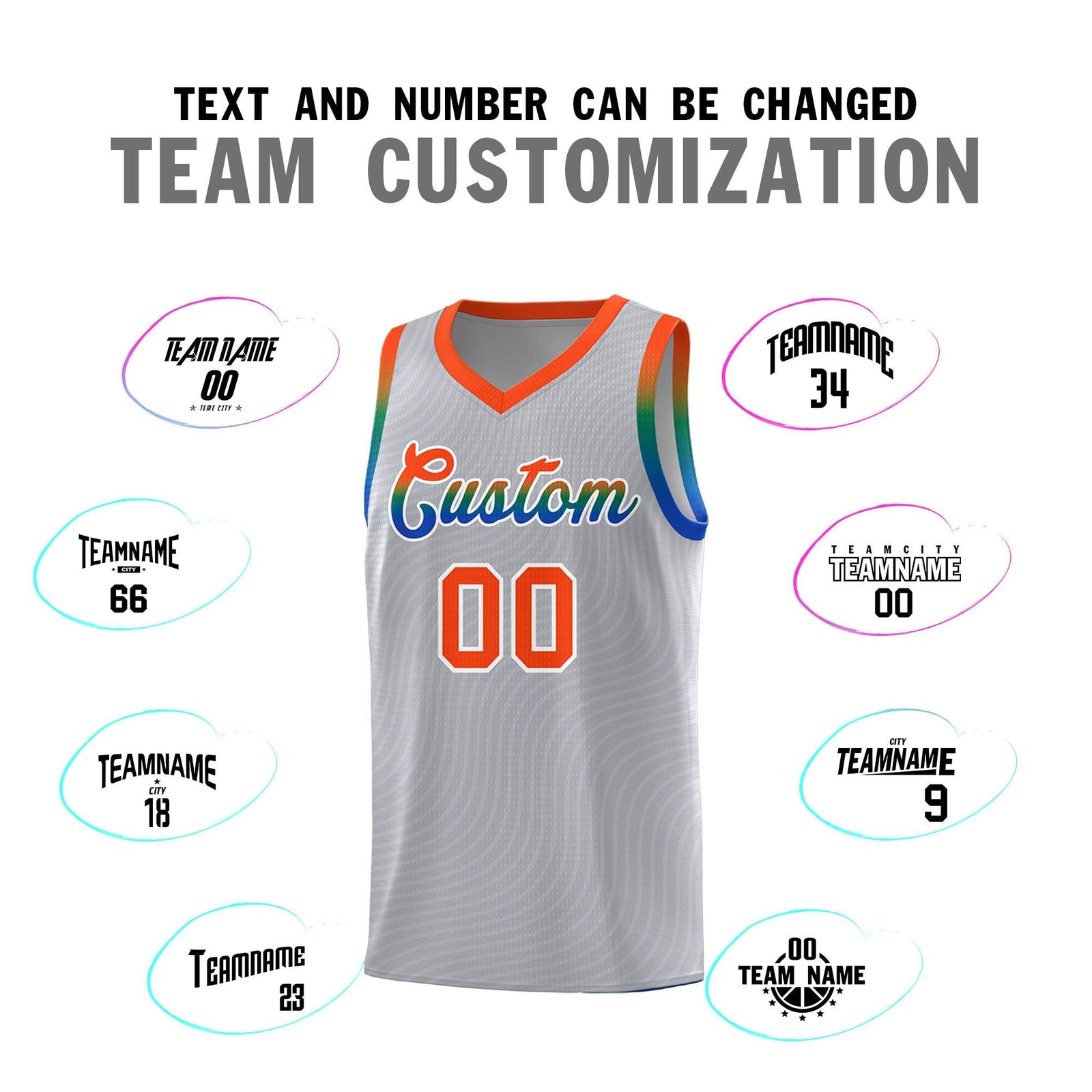 Custom Gray Orange Wave Pattern Sports Uniform Basketball Kits