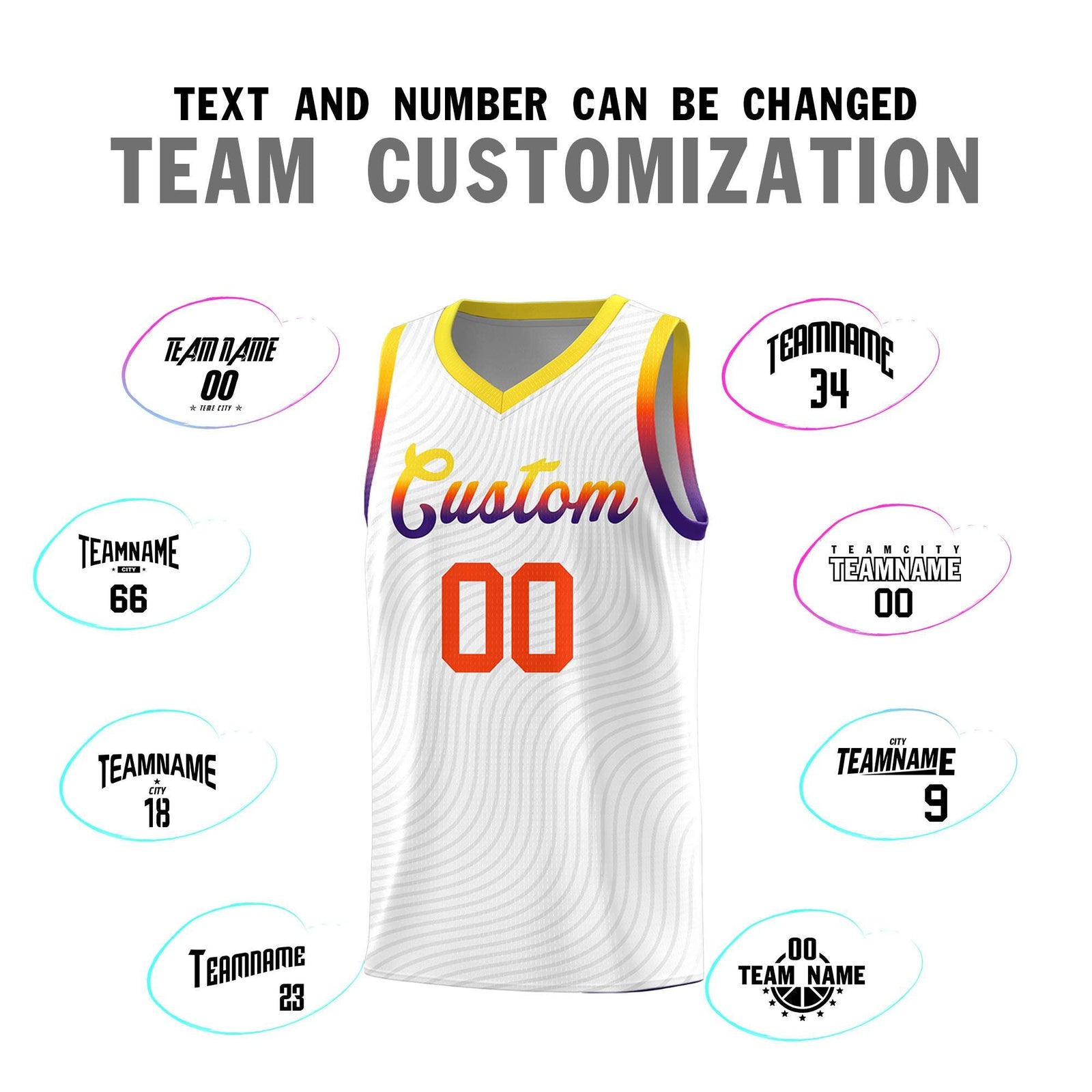 Custom White Gold Wave Pattern Sports Uniform Basketball Kits