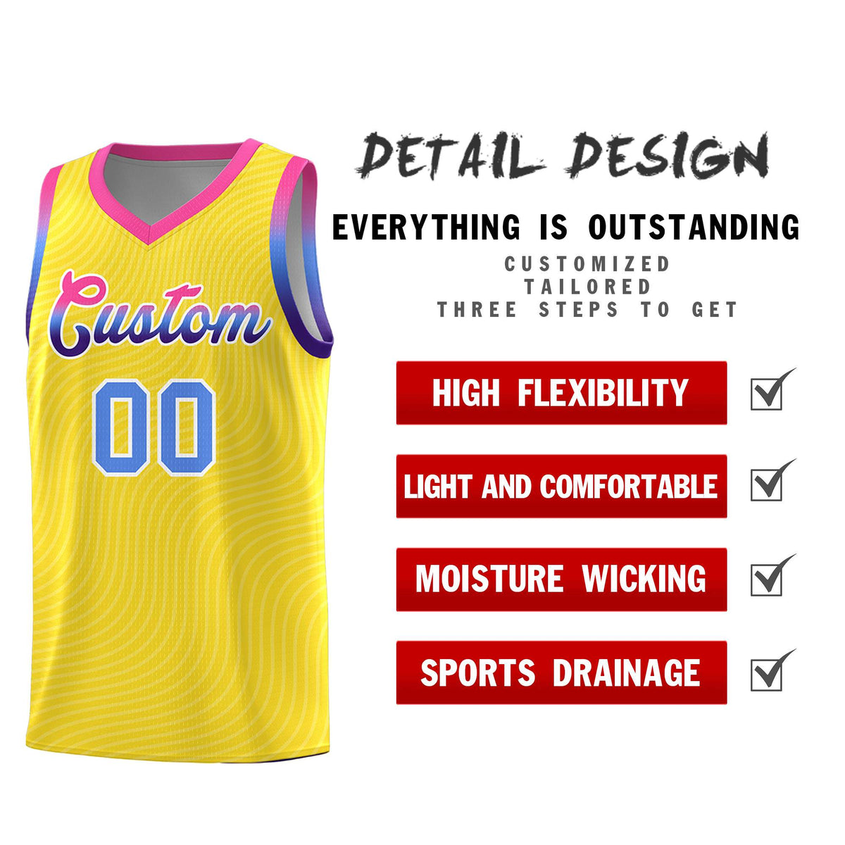 Custom Gold Pink Wave Pattern Sports Uniform Basketball Kits