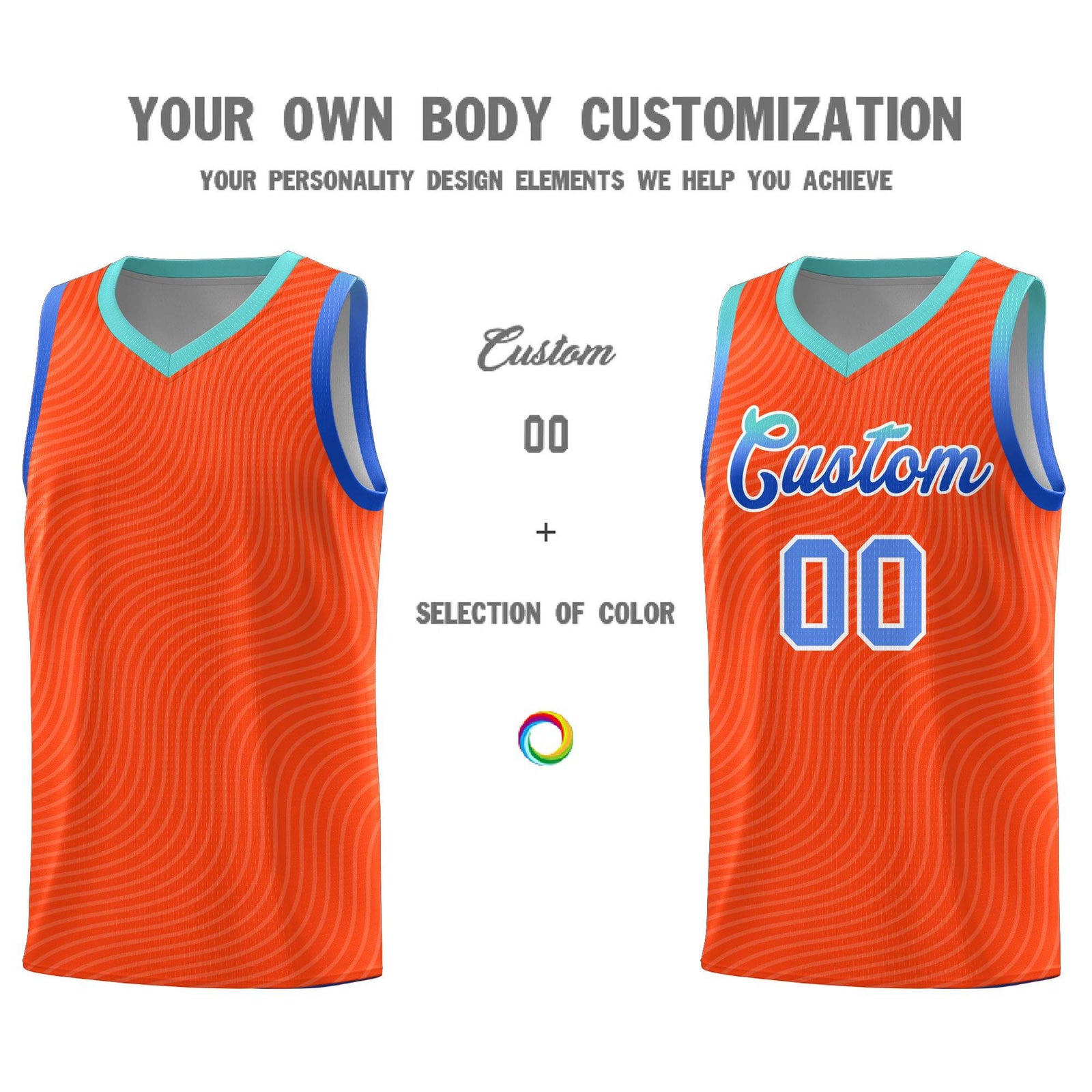 Custom Orange Bright Green Wave Pattern Sports Uniform Basketball Kits