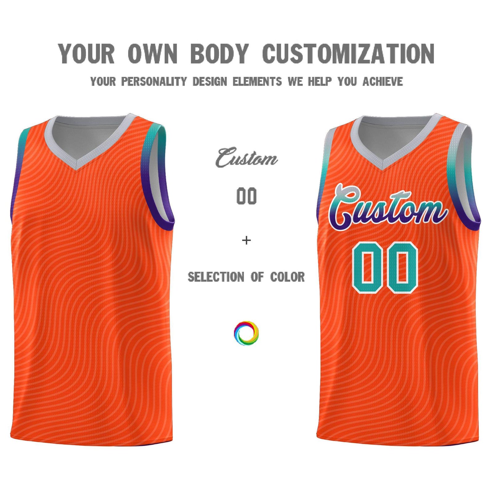 Custom Orange Gray Wave Pattern Sports Uniform Basketball Kits