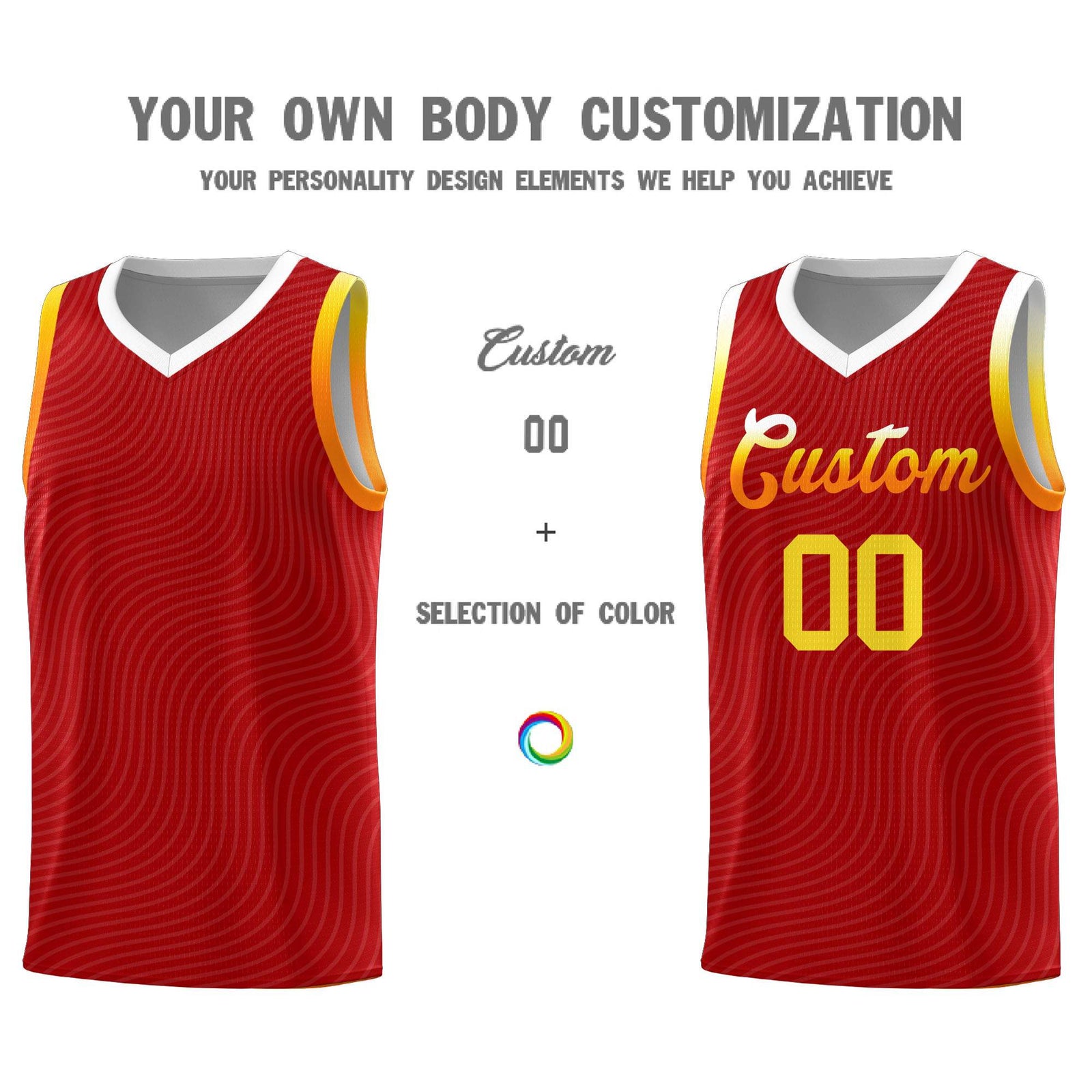 Custom Red White Wave Pattern Sports Uniform Basketball Kits