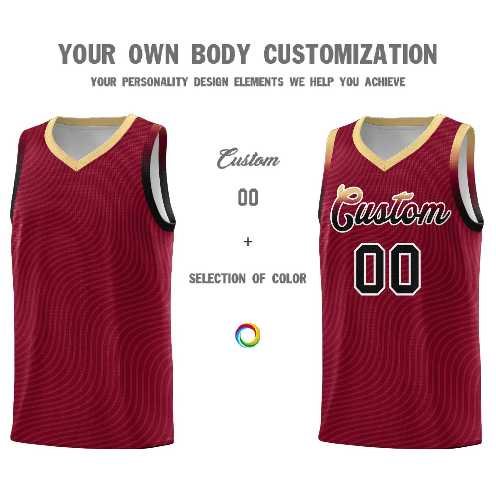 Custom Crimson Khaki Wave Pattern Sports Uniform Basketball Kits