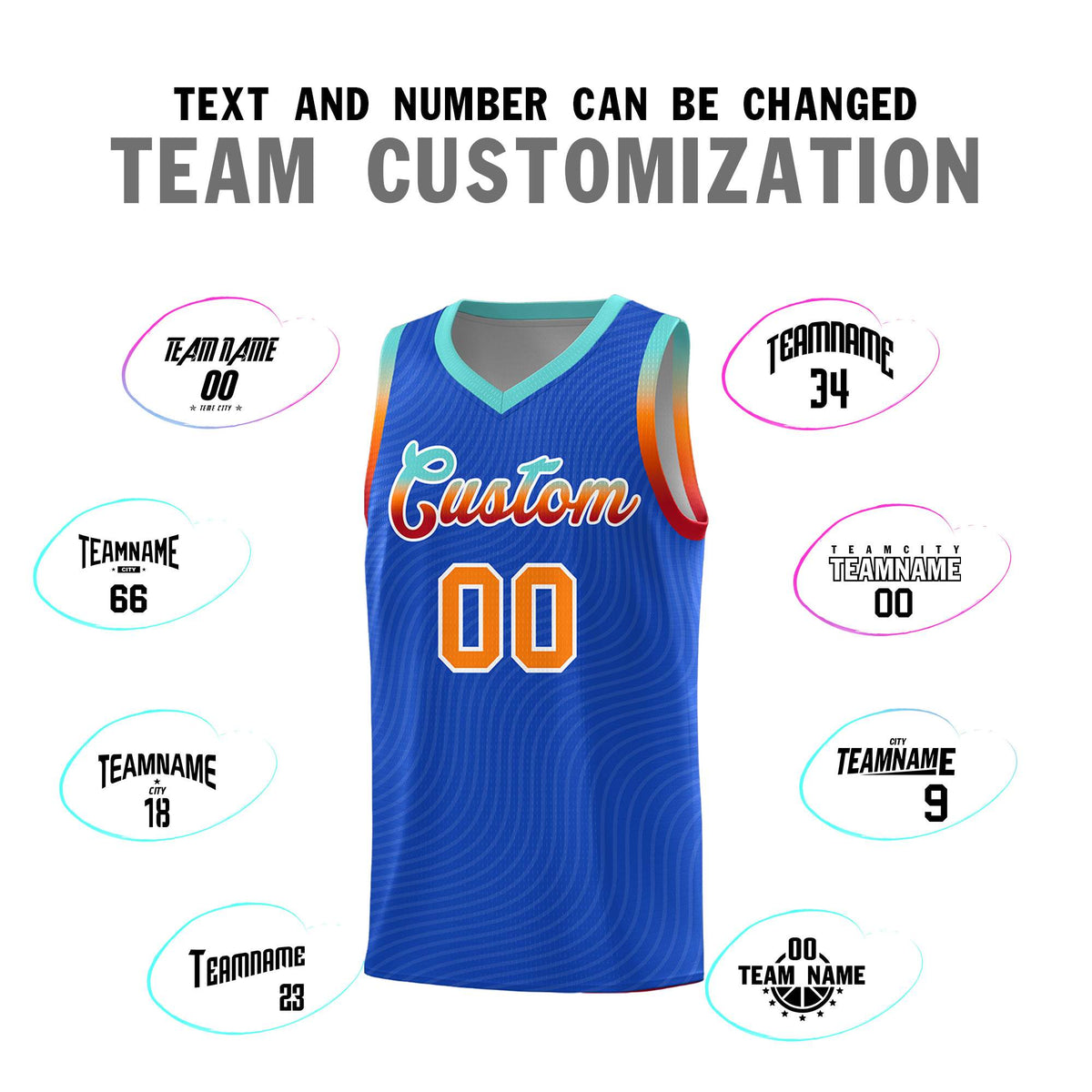 Custom Royal Blue Bright Green Wave Pattern Sports Uniform Basketball Kits