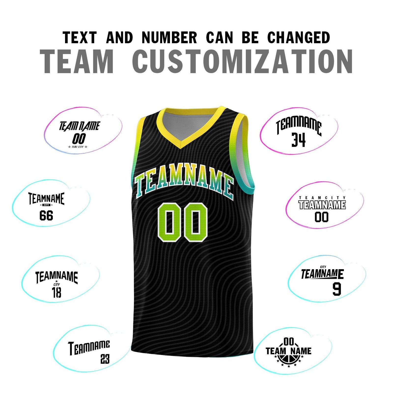 Custom Black Gold Wave Pattern Sports Uniform Basketball Kits