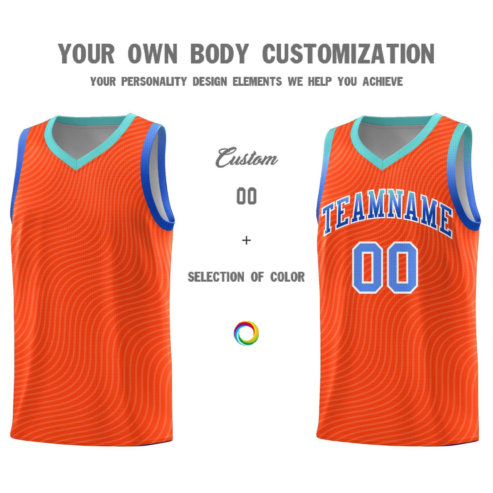 Custom Orange Bright Green Wave Pattern Sports Uniform Basketball Kits