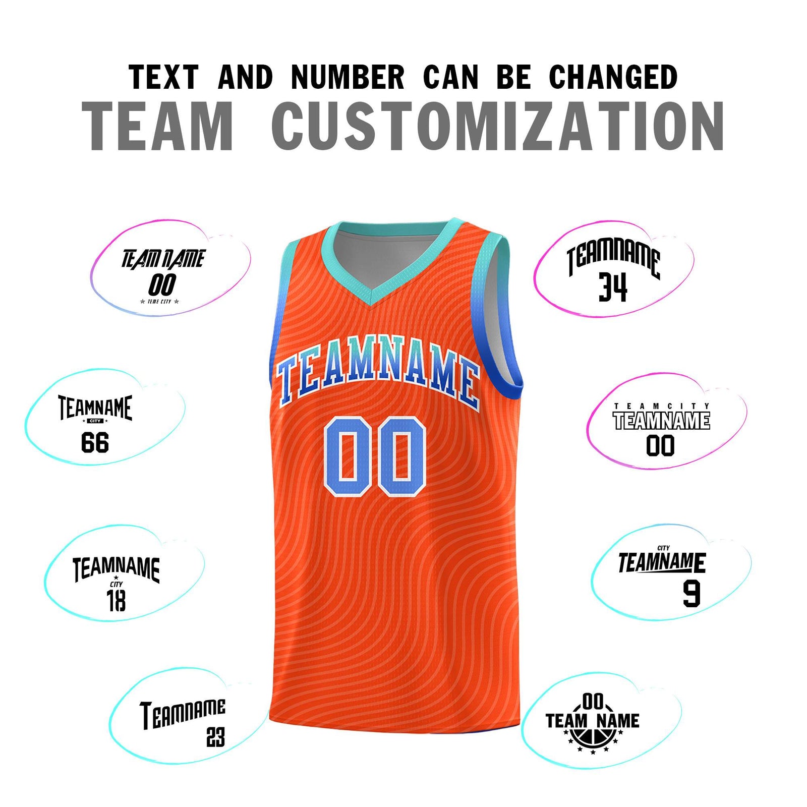 Custom Orange Bright Green Wave Pattern Sports Uniform Basketball Kits