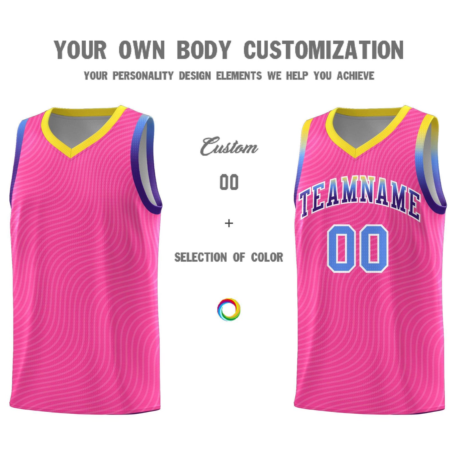 Custom Pink Gold Wave Pattern Sports Uniform Basketball Kits
