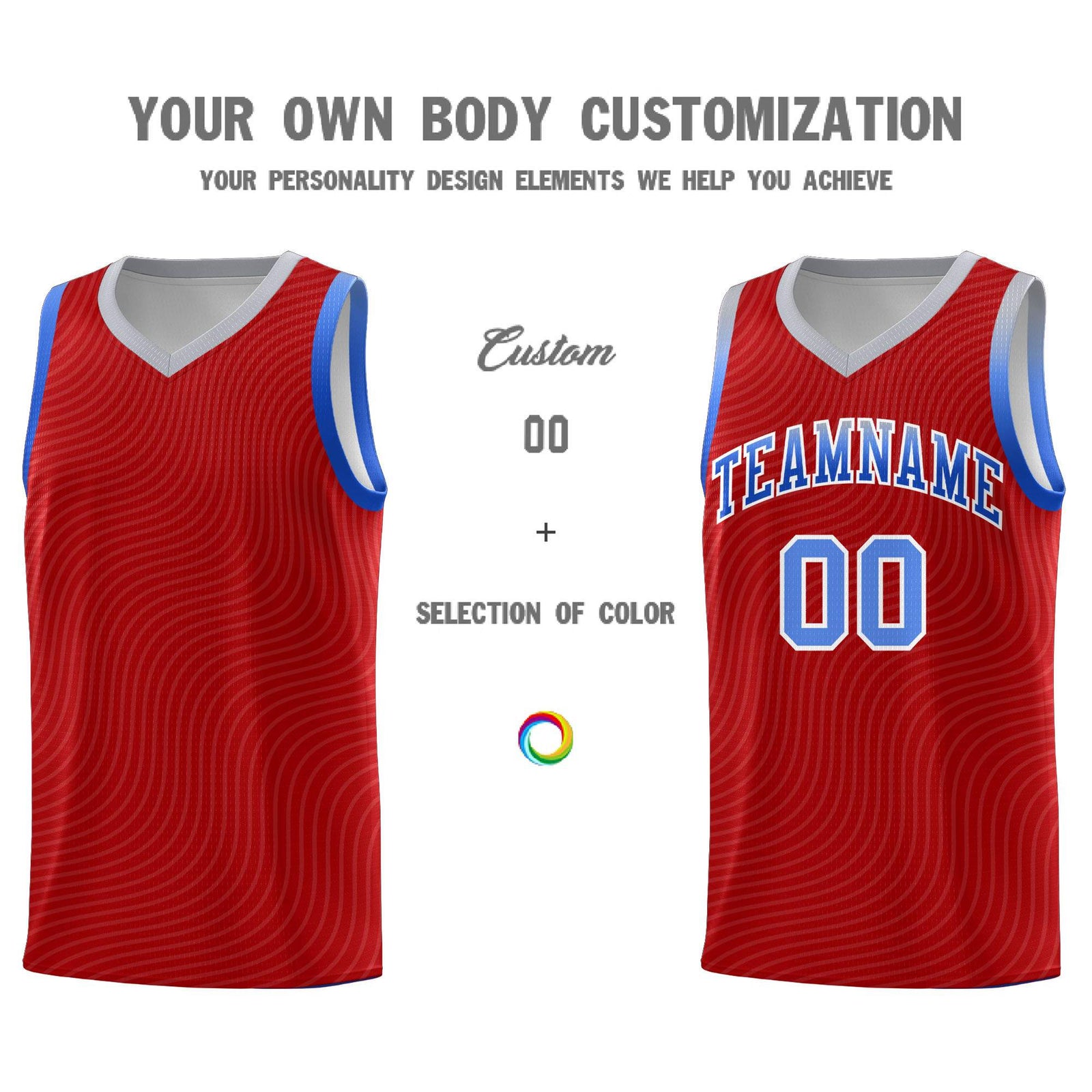 Custom Red Gray Wave Pattern Sports Uniform Basketball Kits