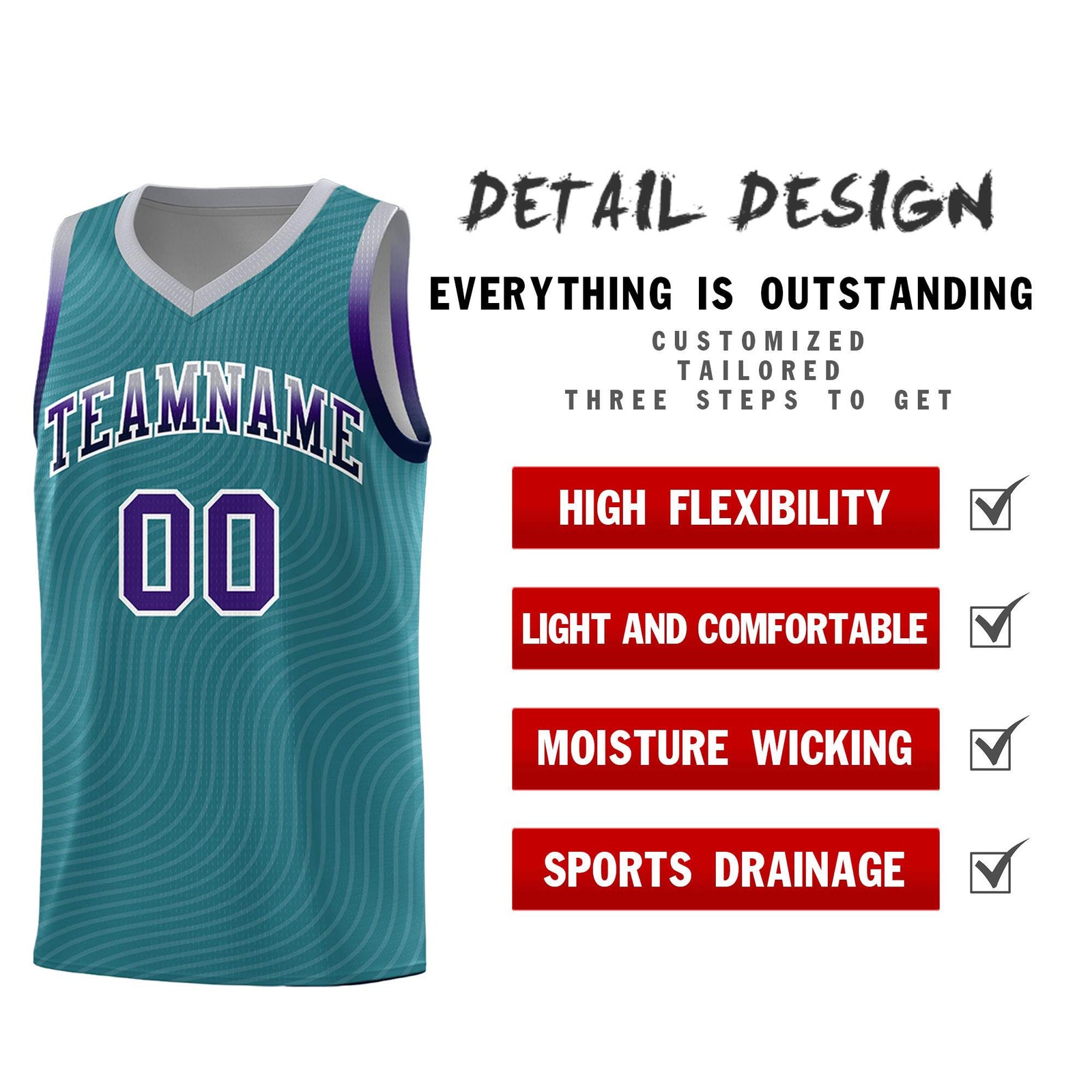 Custom Teal Gray Wave Pattern Sports Uniform Basketball Kits