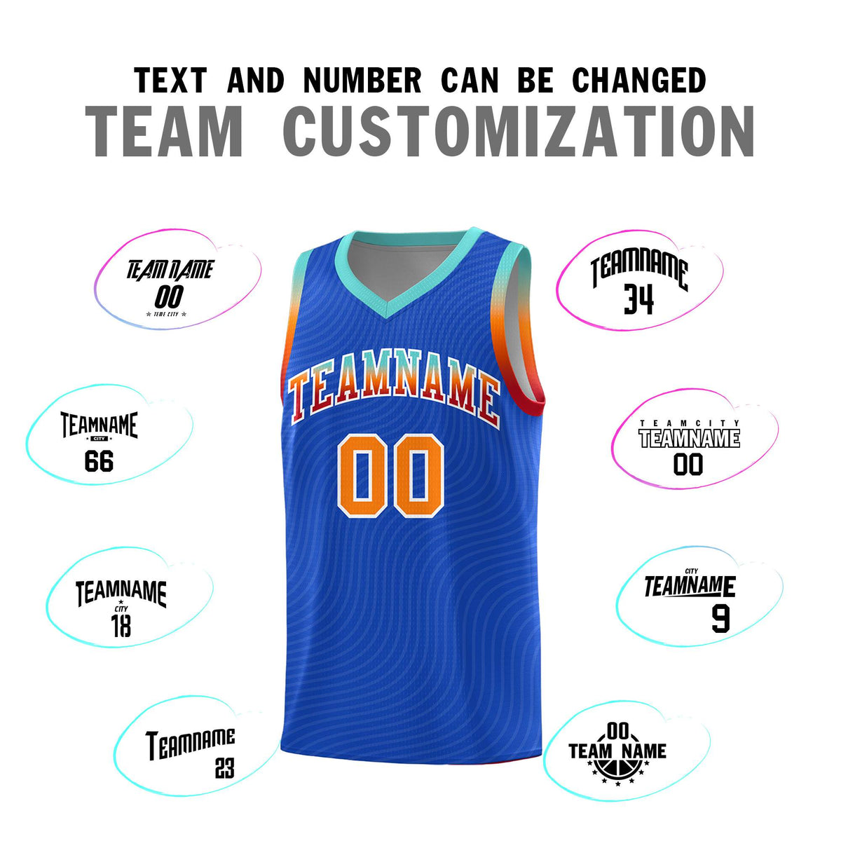 Custom Royal Blue Bright Green Wave Pattern Sports Uniform Basketball Kits