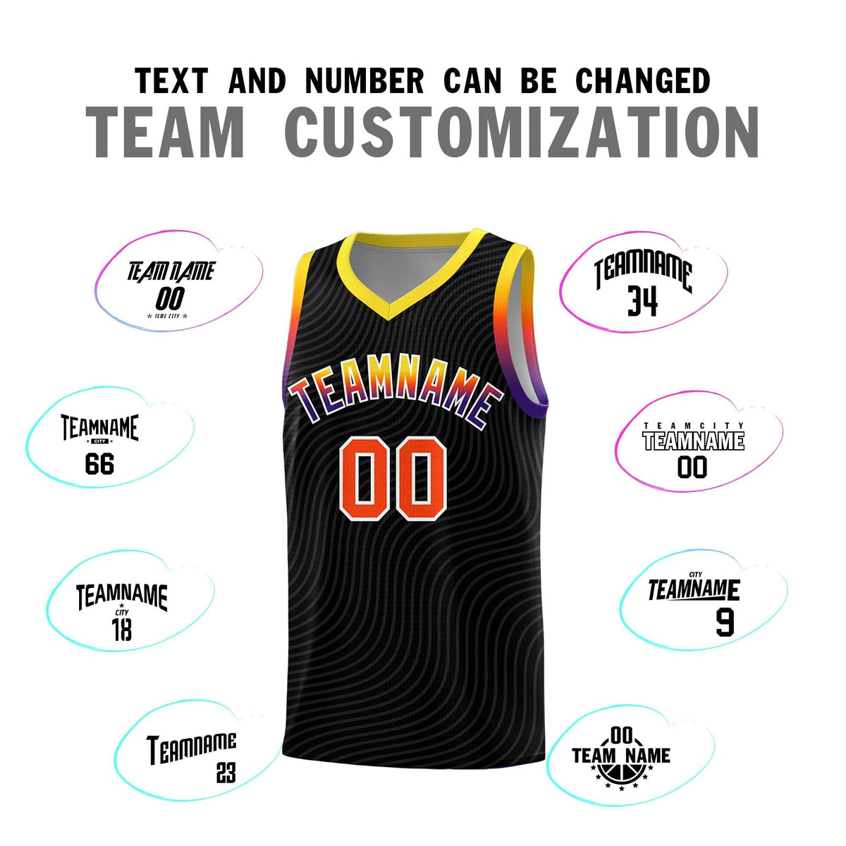 Custom Black Gold Wave Pattern Sports Uniform Basketball Kits