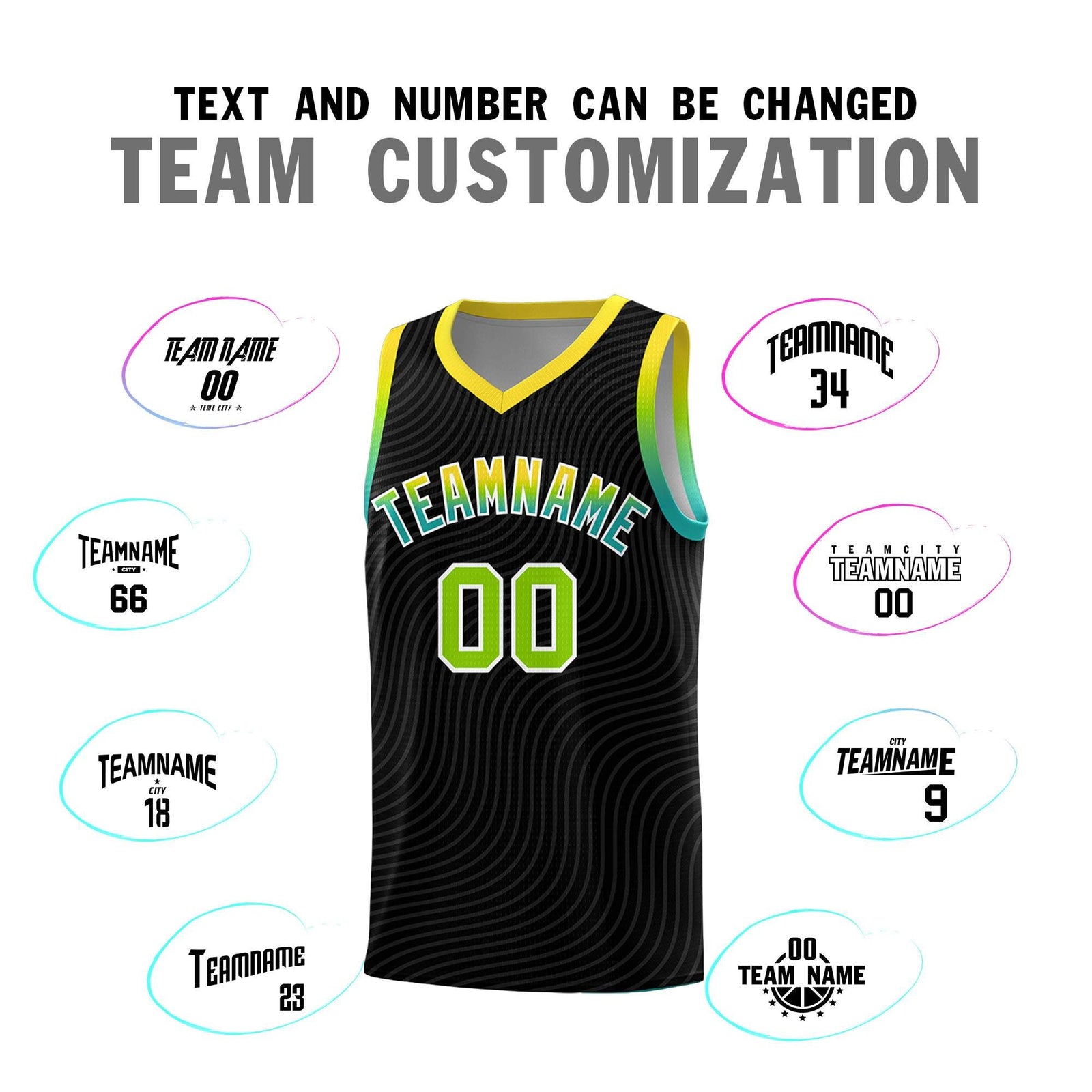 Custom Black Gold Wave Pattern Sports Uniform Basketball Kits