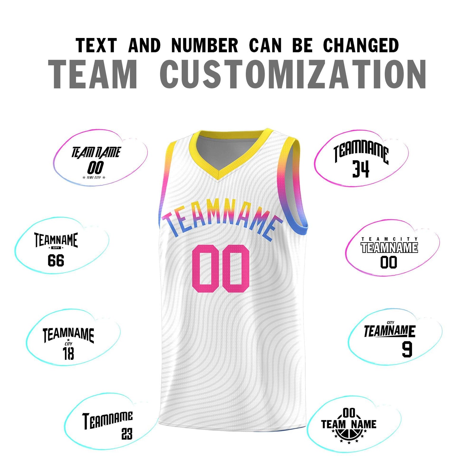 Custom White Gold Wave Pattern Sports Uniform Basketball Kits