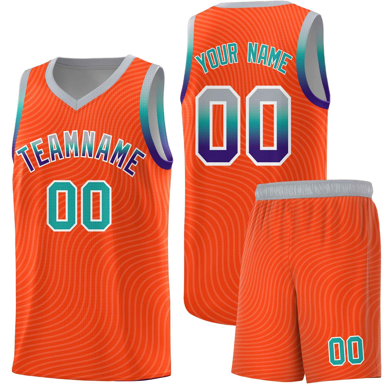 Custom Orange Gray Wave Pattern Sports Uniform Basketball Kits