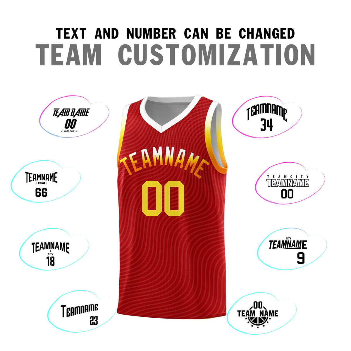 Custom Red White Wave Pattern Sports Uniform Basketball Kits