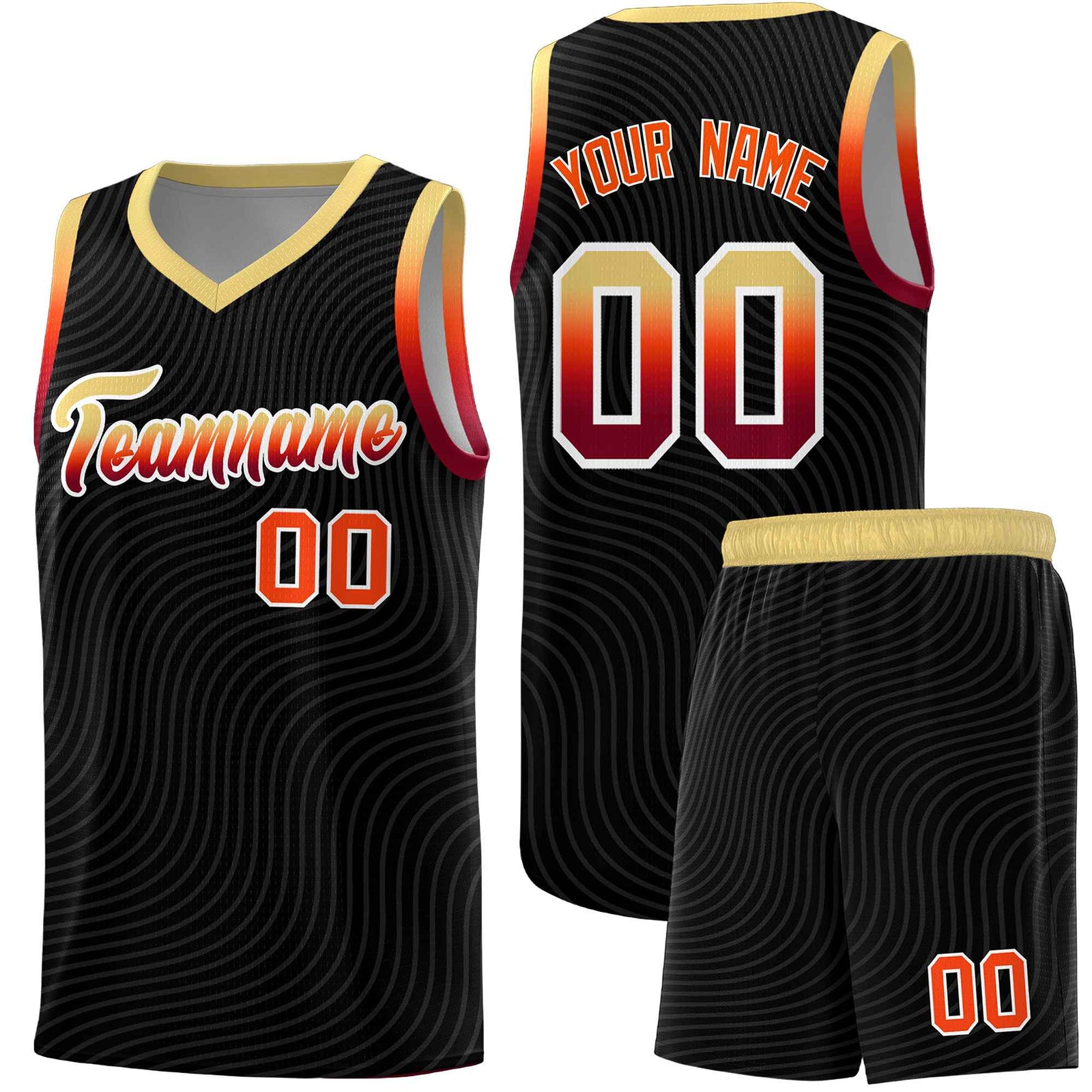 Custom Black Khaki Wave Pattern Sports Uniform Basketball Kits