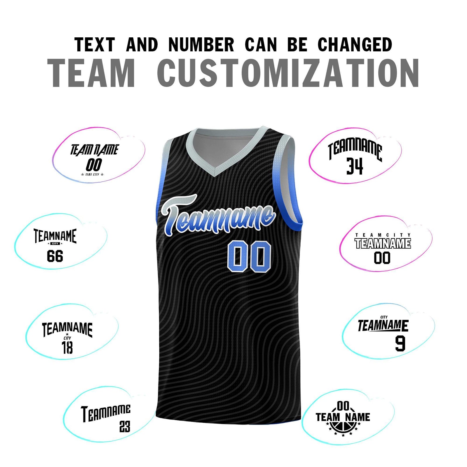 Custom Black Gray Wave Pattern Sports Uniform Basketball Kits